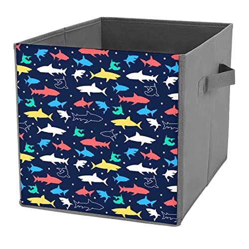 Color Sharks Print Large Cubes Storage Bins Collapsible Canvas Storage Box Closet Organizers for Shelves