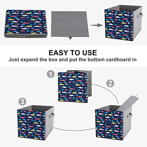 Color Sharks Print Large Cubes Storage Bins Collapsible Canvas Storage Box Closet Organizers for Shelves