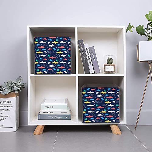 Color Sharks Print Large Cubes Storage Bins Collapsible Canvas Storage Box Closet Organizers for Shelves