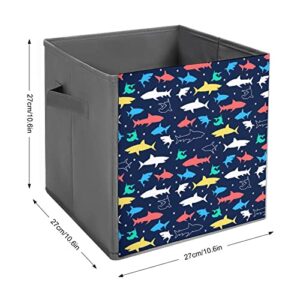 Color Sharks Print Large Cubes Storage Bins Collapsible Canvas Storage Box Closet Organizers for Shelves