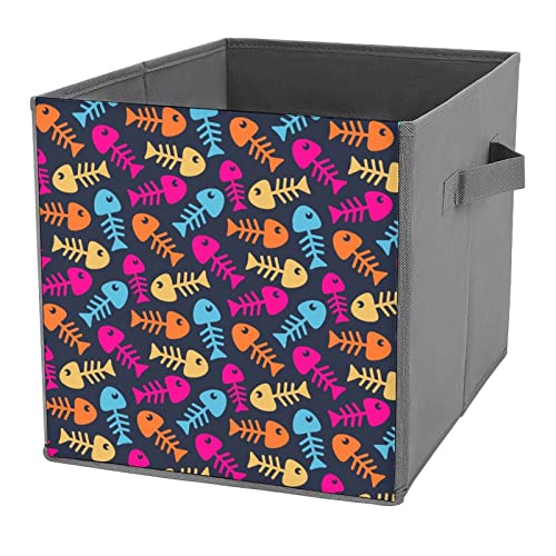 Colorful Fish Bones Large Cubes Storage Bins Collapsible Canvas Storage Box Closet Organizers for Shelves