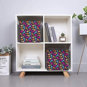 Colorful Fish Bones Large Cubes Storage Bins Collapsible Canvas Storage Box Closet Organizers for Shelves