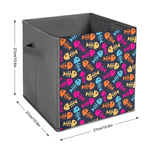 Colorful Fish Bones Large Cubes Storage Bins Collapsible Canvas Storage Box Closet Organizers for Shelves