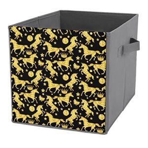 gold glitter unicorns large cubes storage bins collapsible canvas storage box closet organizers for shelves