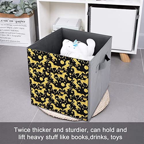 Gold Glitter Unicorns Large Cubes Storage Bins Collapsible Canvas Storage Box Closet Organizers for Shelves