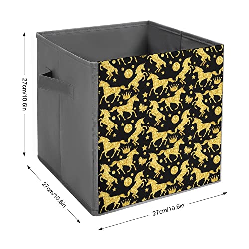 Gold Glitter Unicorns Large Cubes Storage Bins Collapsible Canvas Storage Box Closet Organizers for Shelves