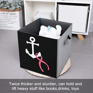 Anchor with Breast Cancer Ribbon Large Cubes Storage Bins Collapsible Canvas Storage Box Closet Organizers for Shelves