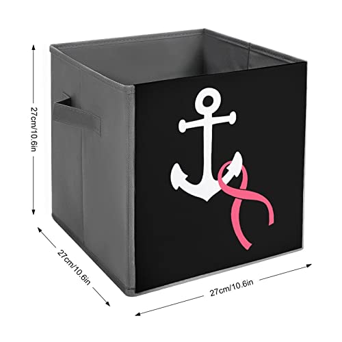 Anchor with Breast Cancer Ribbon Large Cubes Storage Bins Collapsible Canvas Storage Box Closet Organizers for Shelves