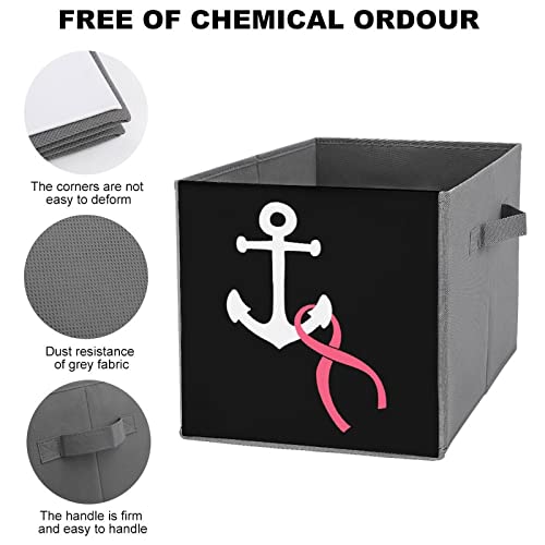 Anchor with Breast Cancer Ribbon Large Cubes Storage Bins Collapsible Canvas Storage Box Closet Organizers for Shelves