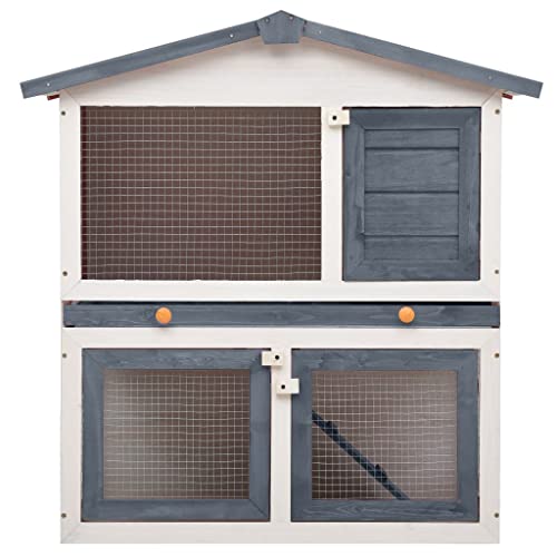 YAFF Outdoor Rabbit Hutch 3 Doors Gray Wood (32.582lbs)