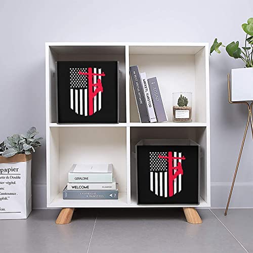 Lineman US Red Line Flag Large Cubes Storage Bins Collapsible Canvas Storage Box Closet Organizers for Shelves