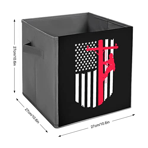 Lineman US Red Line Flag Large Cubes Storage Bins Collapsible Canvas Storage Box Closet Organizers for Shelves