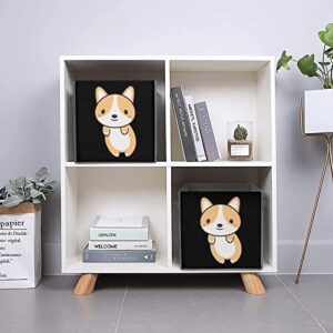 Cute Corgi Dog Large Cubes Storage Bins Collapsible Canvas Storage Box Closet Organizers for Shelves