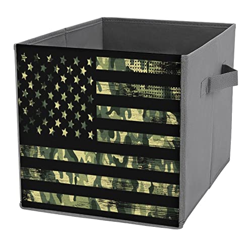 American Flag with Camouflage Large Cubes Storage Bins Collapsible Canvas Storage Box Closet Organizers for Shelves