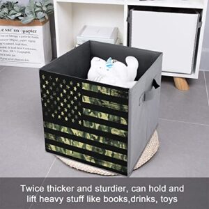 American Flag with Camouflage Large Cubes Storage Bins Collapsible Canvas Storage Box Closet Organizers for Shelves