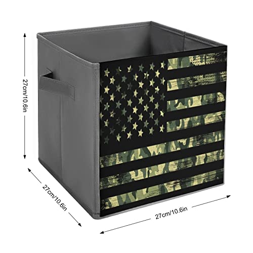 American Flag with Camouflage Large Cubes Storage Bins Collapsible Canvas Storage Box Closet Organizers for Shelves