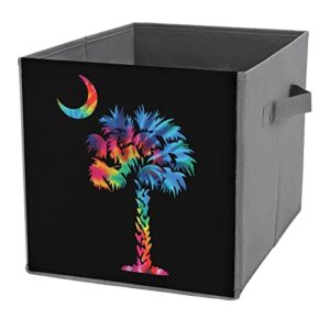 Tie Dye South Carolina Flag Large Cubes Storage Bins Collapsible Canvas Storage Box Closet Organizers for Shelves