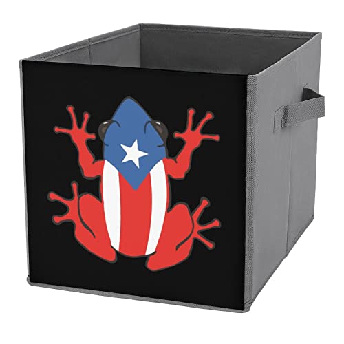 Puerto Rican Frog Flag Large Cubes Storage Bins Collapsible Canvas Storage Box Closet Organizers for Shelves