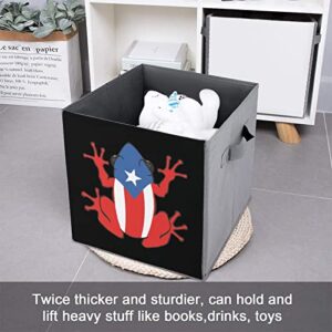 Puerto Rican Frog Flag Large Cubes Storage Bins Collapsible Canvas Storage Box Closet Organizers for Shelves