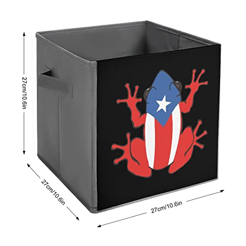 Puerto Rican Frog Flag Large Cubes Storage Bins Collapsible Canvas Storage Box Closet Organizers for Shelves