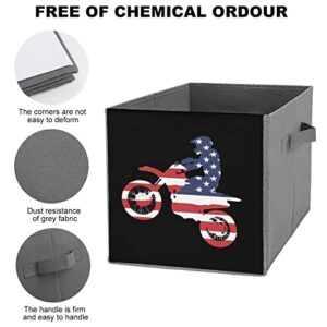 US Flag Dirtbike Motocross Large Cubes Storage Bins Collapsible Canvas Storage Box Closet Organizers for Shelves