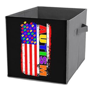 Autism Awareness USA Puzzle Flag Large Cubes Storage Bins Collapsible Canvas Storage Box Closet Organizers for Shelves