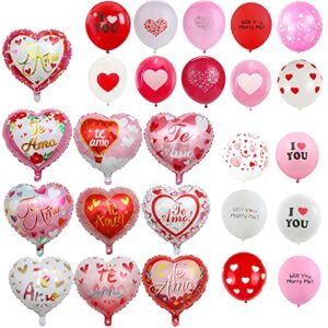 10 pcs large valentine's day heart-shaped foil balloons + 16 pcs love balloons 12 inch for valentine's day party decoration, valentine's day party proposal, valentine's day surprise