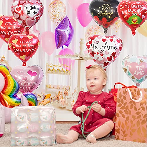 10 Pcs Large Valentine's Day Heart-Shaped Foil Balloons + 16 Pcs Love Balloons 12 inch for Valentine's Day Party Decoration, Valentine's Day Party Proposal, Valentine's Day Surprise