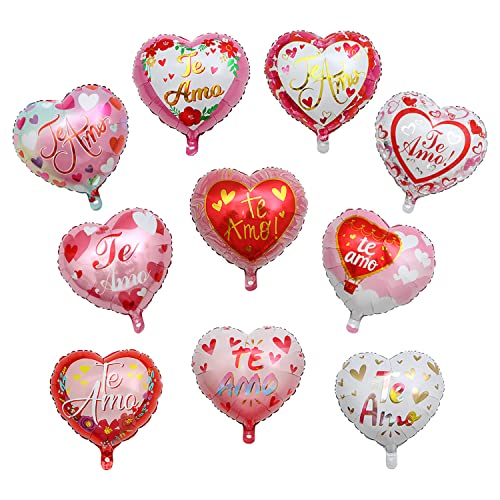 10 Pcs Large Valentine's Day Heart-Shaped Foil Balloons + 16 Pcs Love Balloons 12 inch for Valentine's Day Party Decoration, Valentine's Day Party Proposal, Valentine's Day Surprise