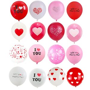 10 Pcs Large Valentine's Day Heart-Shaped Foil Balloons + 16 Pcs Love Balloons 12 inch for Valentine's Day Party Decoration, Valentine's Day Party Proposal, Valentine's Day Surprise