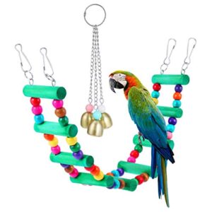 PATKAW 2Pcs Bird Parrot Ladder Toys Wooden Bird Climbing Ladder Bridge Bell Toy Colorful Cage Hanging Swing Chewing Toys for Budgerigar Parakeet Conure Cockatiel Mynah Love Birds