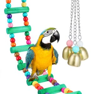 PATKAW 2Pcs Bird Parrot Ladder Toys Wooden Bird Climbing Ladder Bridge Bell Toy Colorful Cage Hanging Swing Chewing Toys for Budgerigar Parakeet Conure Cockatiel Mynah Love Birds