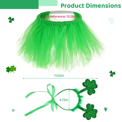 2pcs St. Patrick's Day Dog Outfit, Green Puppy Tutu Skirt & Shamrock Headband, Adorable Holiday Dog Costume Garment Set for St. Patrick's Day Decorations, Party Favors