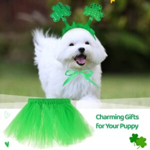 2pcs St. Patrick's Day Dog Outfit, Green Puppy Tutu Skirt & Shamrock Headband, Adorable Holiday Dog Costume Garment Set for St. Patrick's Day Decorations, Party Favors