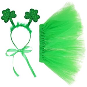 2pcs St. Patrick's Day Dog Outfit, Green Puppy Tutu Skirt & Shamrock Headband, Adorable Holiday Dog Costume Garment Set for St. Patrick's Day Decorations, Party Favors