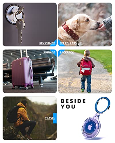 4 Pack Airtag Keychain Waterproof, Air Tag Holder for Apple Airtag GPS Tracker, Soft Full-Body Shockproof Apple Tag Case for Dog Cat Collar, Luggage, Keys (4 Holder+1 Lanyard)