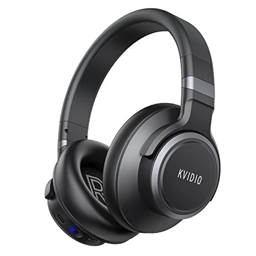 KVIDIO Active Noise Cancelling Headphones, 65 Hours Playtime Bluetooth Headphones with Microphone, Transparency Mode, Deep Bass and Hi-Fi Stereo Sound (Black)