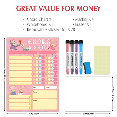 Nardo Visgo Reusable Kid Chore Chart Reward Chart, Easy Way to Motivate Your Kids Develop Good Behavior, Magnetic Dry Erase Responsibility Training Chart for Kids Children, with 4 Markers and Eraser