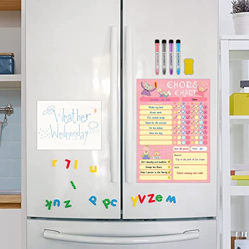 Nardo Visgo Reusable Kid Chore Chart Reward Chart, Easy Way to Motivate Your Kids Develop Good Behavior, Magnetic Dry Erase Responsibility Training Chart for Kids Children, with 4 Markers and Eraser