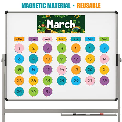 52 Pcs Magnetic Holiday Monthly Headliners Include 12 Months of The Year Headers Seasonal Bulletin Board Border 31 Writable Round Blank Confetti Accents 7 Writable Rectangle Label for Classroom School