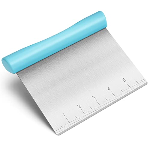 Rainspire Bench Scraper, Stainless Steel Dough Scraper, Pastry Scraper, Pizza and Dough Cutter Multi-Purpose Scraper/Chopper, Pizza Cutter Food Chopper Baking Supplies Kitchen Gadgets, Blue