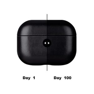 CYBOTOON Leather AirPods Pro 2 Case Cover with Button, Genuine Crystal Vegetable Tanned Oil Wax Leather Case for AirPods Pro 2nd Generation 2022, Retro Elegant Style, Front LED Visible, Black