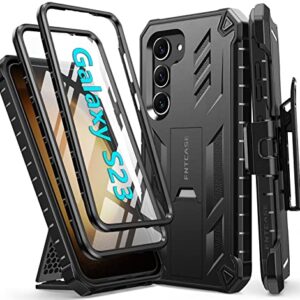 FNTCASE for Samsung Galaxy S23 Case: Heavy Duty Rugged Shockproof Protective Cover with Belt-Clip Holster & Kickstand | Military Grade Protection Durable Phone Case for Galaxy S23 6.1 inch (Black)