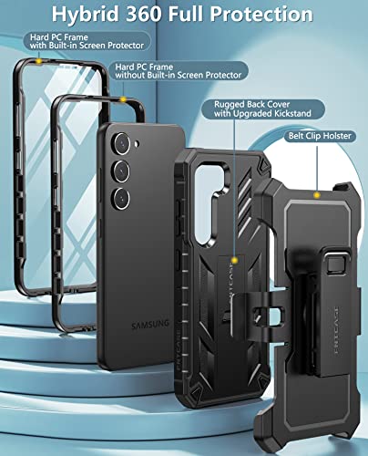 FNTCASE for Samsung Galaxy S23 Case: Heavy Duty Rugged Shockproof Protective Cover with Belt-Clip Holster & Kickstand | Military Grade Protection Durable Phone Case for Galaxy S23 6.1 inch (Black)
