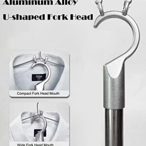 Closet Hanger Reacher Pole with Aluminum Alloy U-shaped Fork Head 56" Adjustable Extend Hook Pole for Closet Rod, Shelf Pole, Ceiling Pole