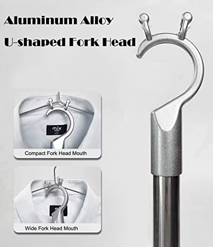 Closet Hanger Reacher Pole with Aluminum Alloy U-shaped Fork Head 56" Adjustable Extend Hook Pole for Closet Rod, Shelf Pole, Ceiling Pole