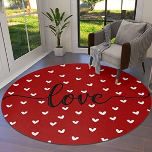 indoor large round area rug for living room kitchen rug happy valentine's day sweet white love heart romantic love anniversary non-slip low-profile accent throw rug carpet runner rug for bedroom