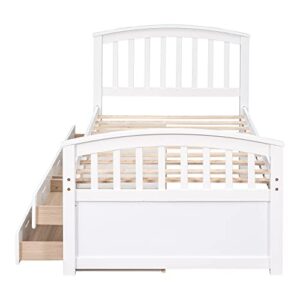 Merax Twin Size Solid Wood Platform Storage Bed with 6 Drawers, No Box Spring Needed, White