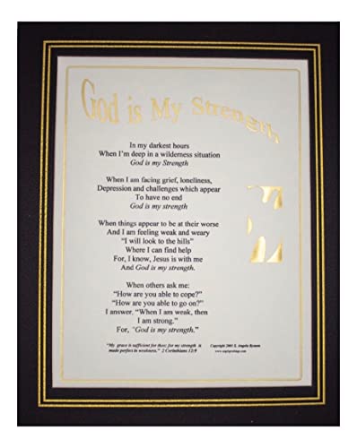 God Is My Strength, Christian Poem in Vegan Leather Frame with Built-in Easel & Hanger, Uplift Yourself or Gift to Others. For Home-Office-Dorm (Size 10 3/4 x 13 x 1/4 Inches)