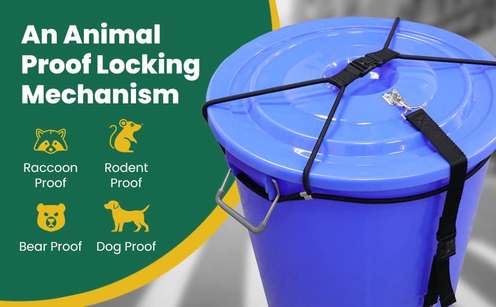 Trash Can Lid Lock - Make a Dog Proof Trash can with Our Garbage Can Lock for Wildlife, Pet & Critter Proof Locking Trash Can - Easy Install Trash Can Lock for Outdoor Garbage Can 40-60 Gallon Bin